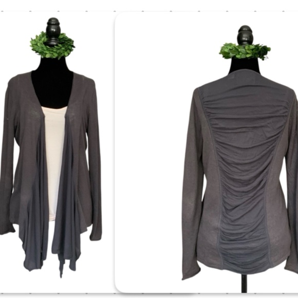 Anthropologie Guinevere Grey Linen Blend Open Front Drape Cardigan SZ M - Picture 1 of 14